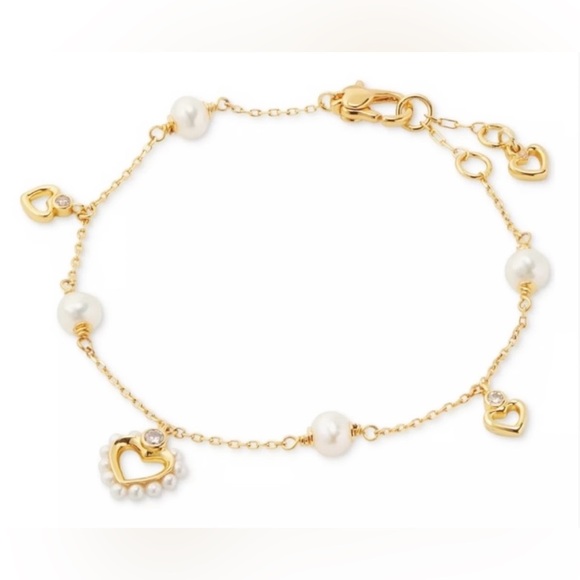 kate spade Jewelry - KATE SPADE Gold and Pearl Heart Charm Bracelet NEW